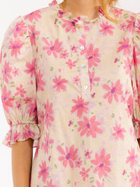 WOMEN'S SHORT SLEEVE BUTTON UP FLORAL MINI DRESS
