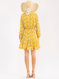 WOMEN'S LONG SLEEVE BUTTON UP ELASTIC WAIST EMBROIDERY MINI DRESS