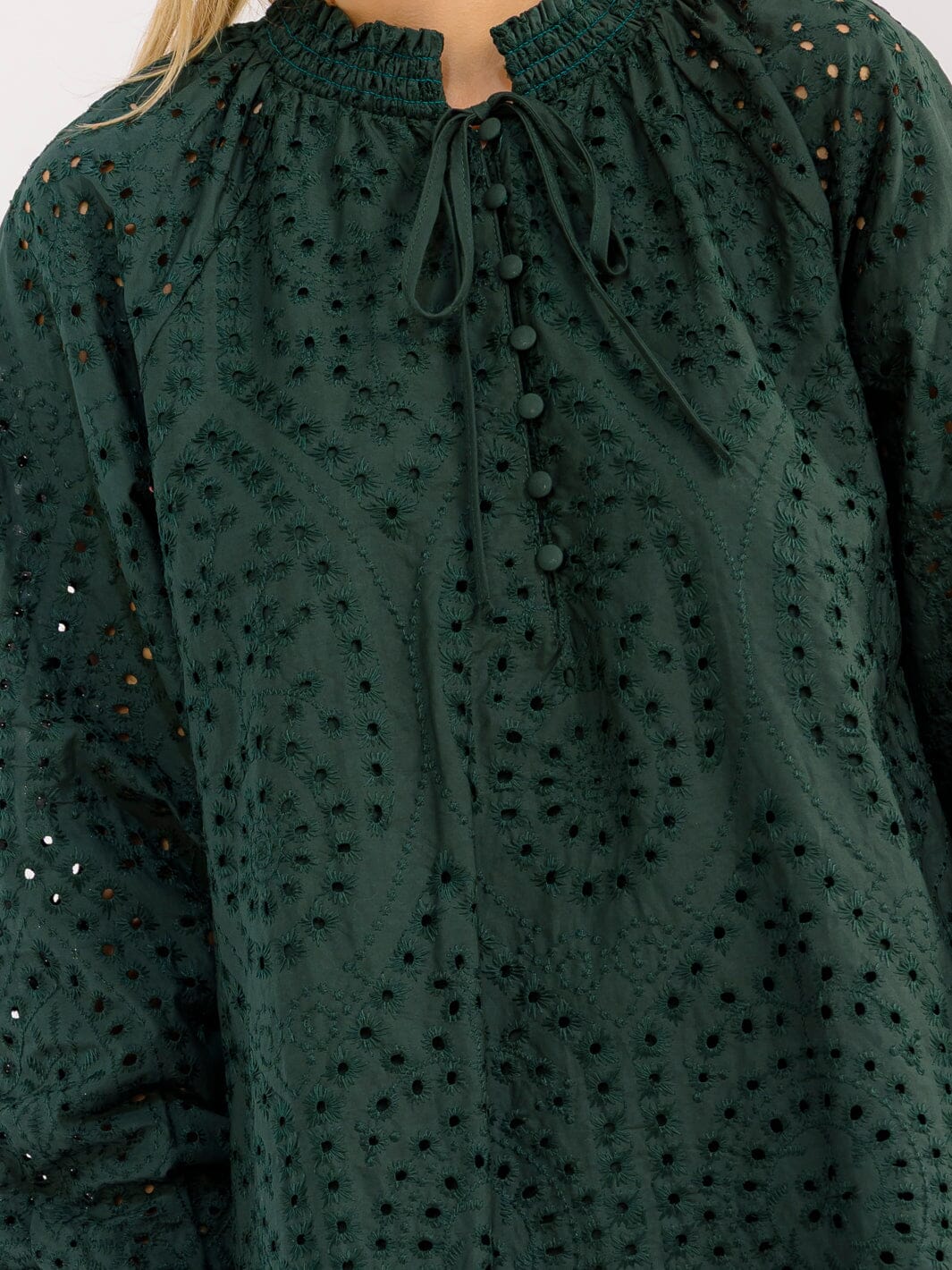 WOMEN'S LONG SLEEVE BUTTON UP FRONT POCKETS EYELET MINI DRESS