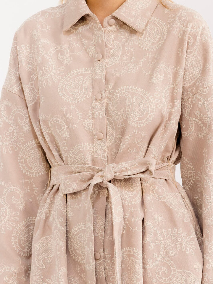 WOMEN'S LONG SLEEVE BUTTON UP FRONT POCKETS STITCH DETAILED MINI DRESS