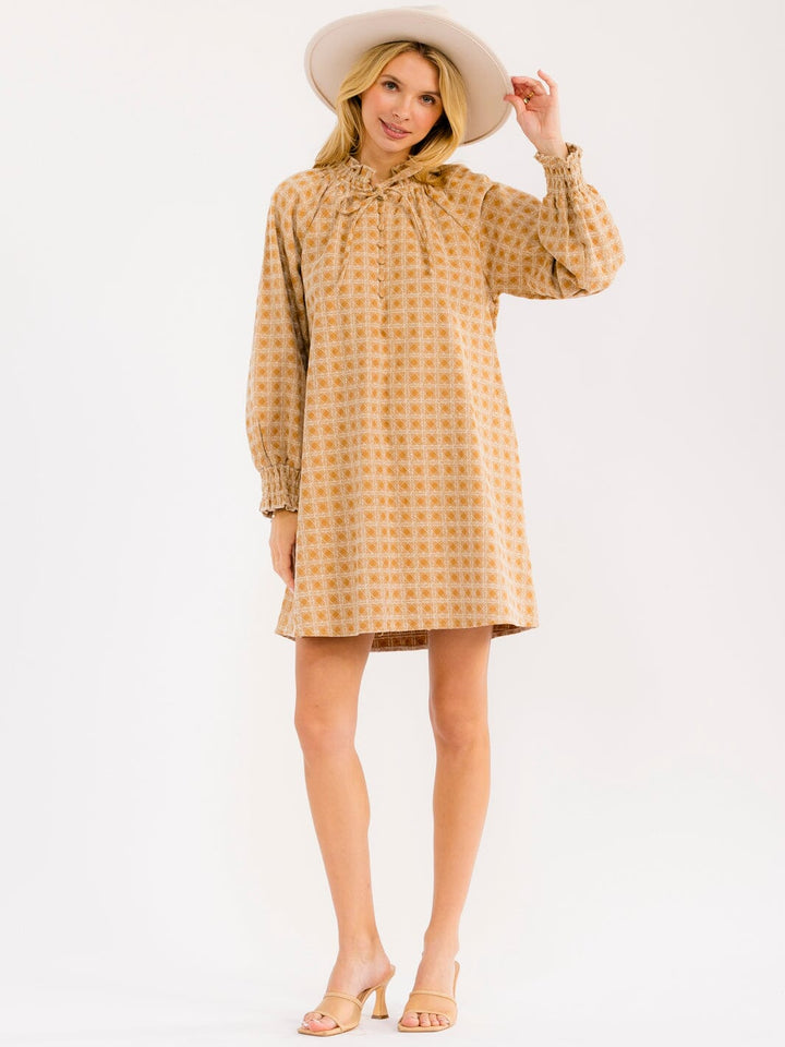 WOMEN'S LONG SLEEVE BUTTON UP FRONT POCKETS STITCH DETAILED MINI DRESS