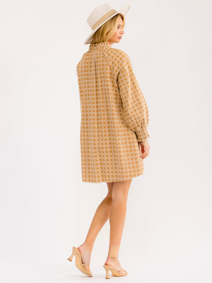 WOMEN'S LONG SLEEVE BUTTON UP FRONT POCKETS STITCH DETAILED MINI DRESS