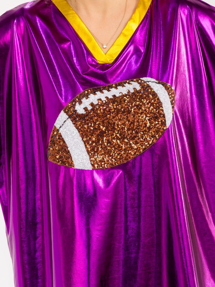 WOMEN'S SHORT SLEEVE V-NECK SEQUINS FOOTBALL LOOSE FIT METALLIC MINI DRESS