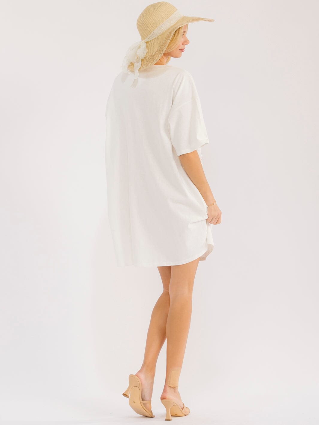 WOMEN'S SHORT SLEEVE FRONT POCKETS LOOSE FIT GRAPHIC MINI DRESS