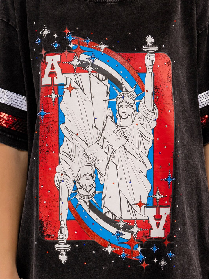 WOMEN'S SHORT SLEEVE FRONT POCKETS LOOSE FIT GRAPHIC WASHED MINI DRESS