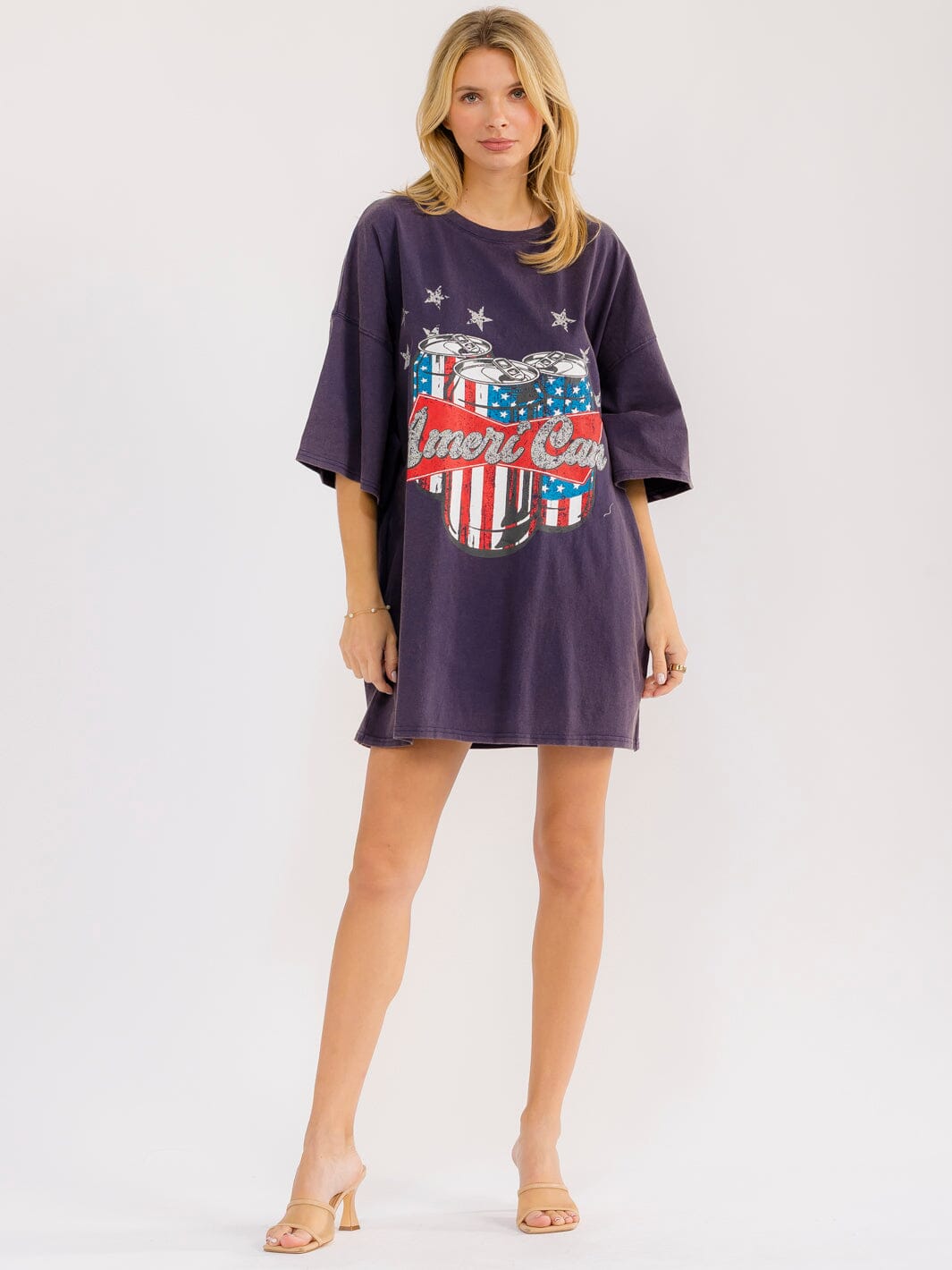 WOMEN'S SHORT SLEEVE FRONT POCKETS LOOSE FIT GRAPHIC MINI DRESS