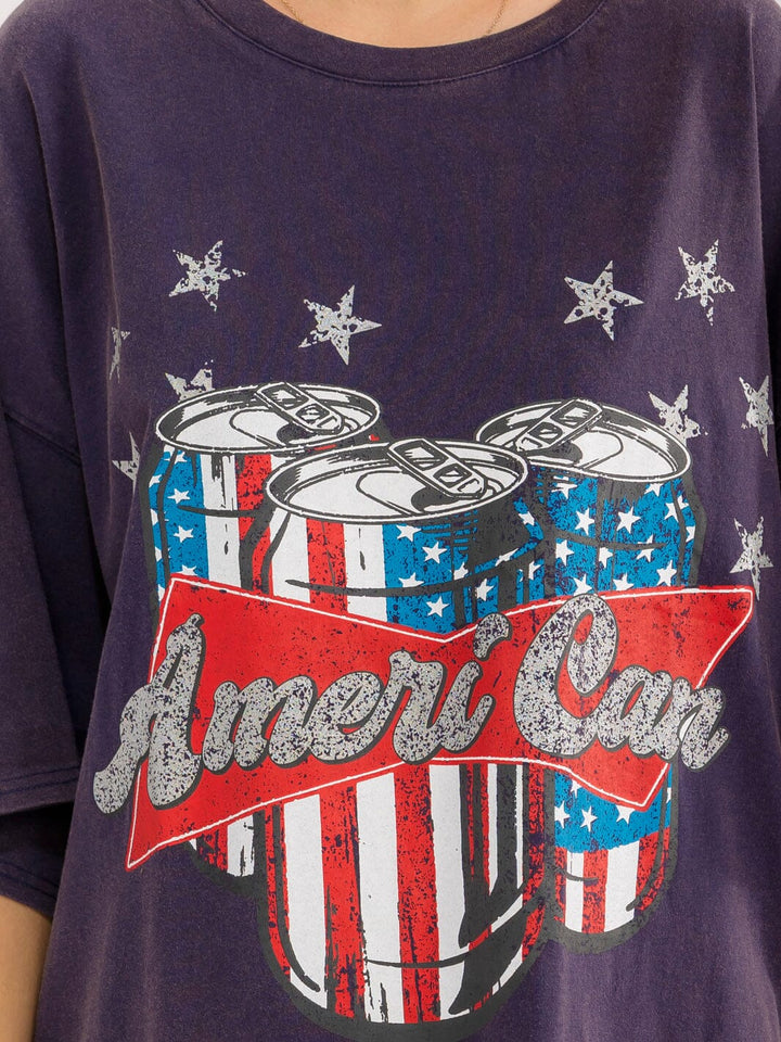 WOMEN'S SHORT SLEEVE FRONT POCKETS LOOSE FIT GRAPHIC MINI DRESS