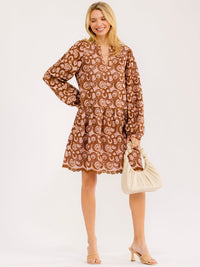 WOMEN'S LONG SLEEVE V-NECK CROCHET MINI DRESS