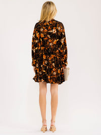 WOMEN'S LONG SLEEVE BUTTON UP FLORAL PRINT MINI DRESS