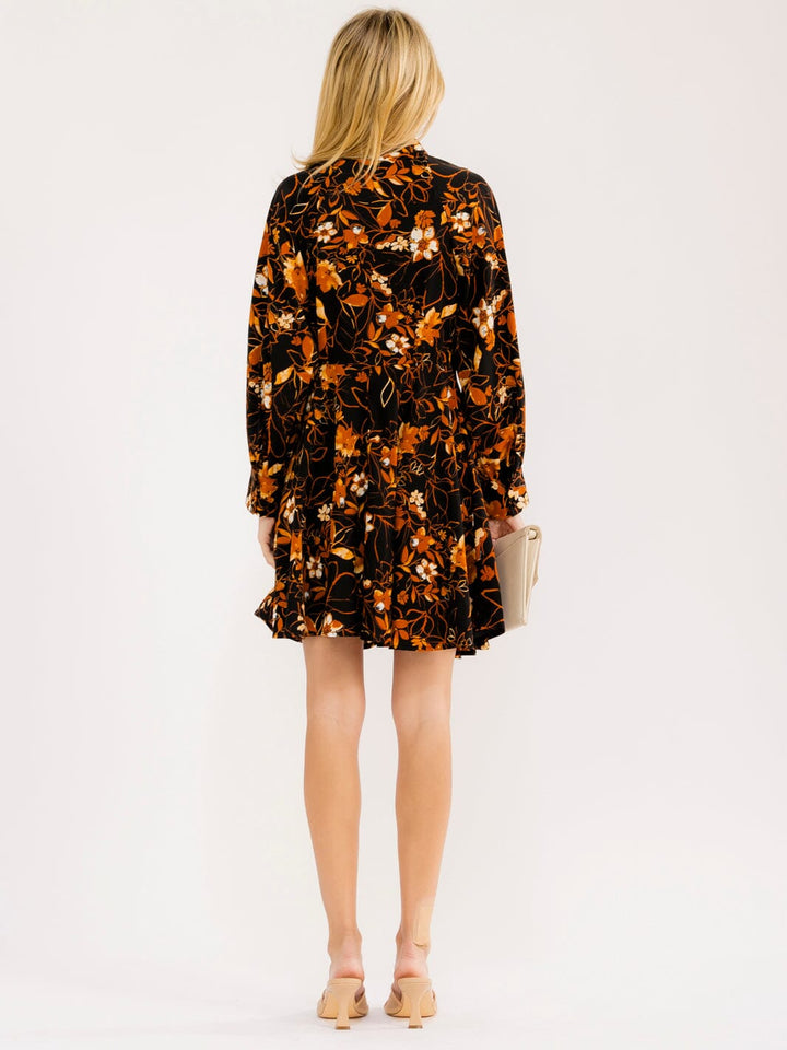WOMEN'S LONG SLEEVE BUTTON UP FLORAL PRINT MINI DRESS