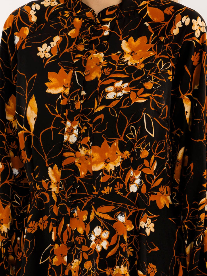 WOMEN'S LONG SLEEVE BUTTON UP FLORAL PRINT MINI DRESS