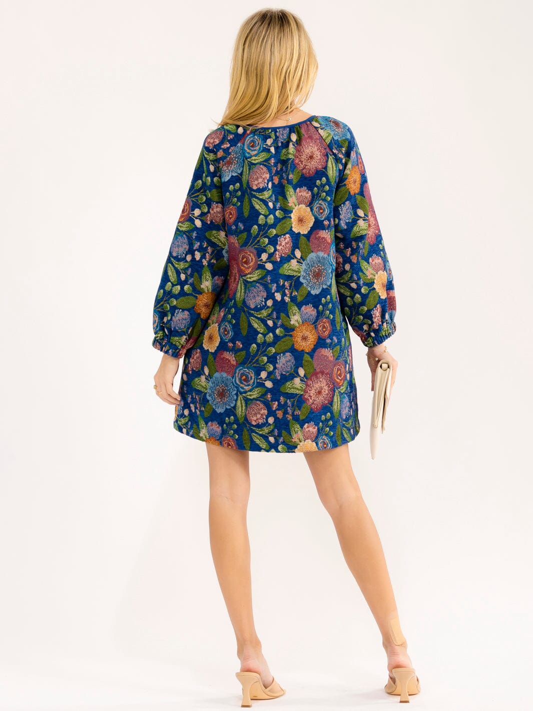 WOMEN'S LONG SLEEVE FRONT POCKETS STITCH FLORAL MINI DRESS