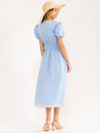 WOMEN'S SHORT PUFF SLEEVE V-NECK FIT & FLARE MAXI DRESS
