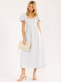 WOMEN'S SHORT PUFF SLEEVE SQUARE NECK FIT & FLARE OPEN BACK MAXI DRESS