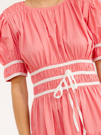 WOMEN'S SHORT PUFF SLEEVE ELASTIC WAIST MAXI DRESS
