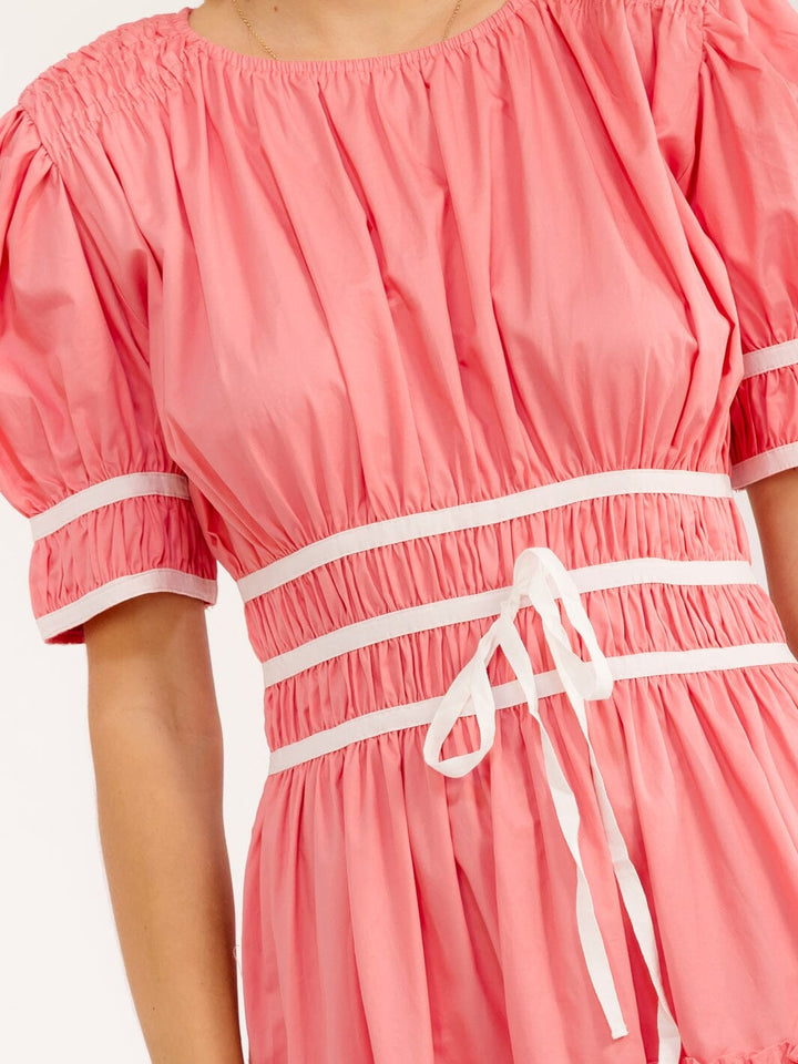 WOMEN'S SHORT PUFF SLEEVE ELASTIC WAIST MAXI DRESS