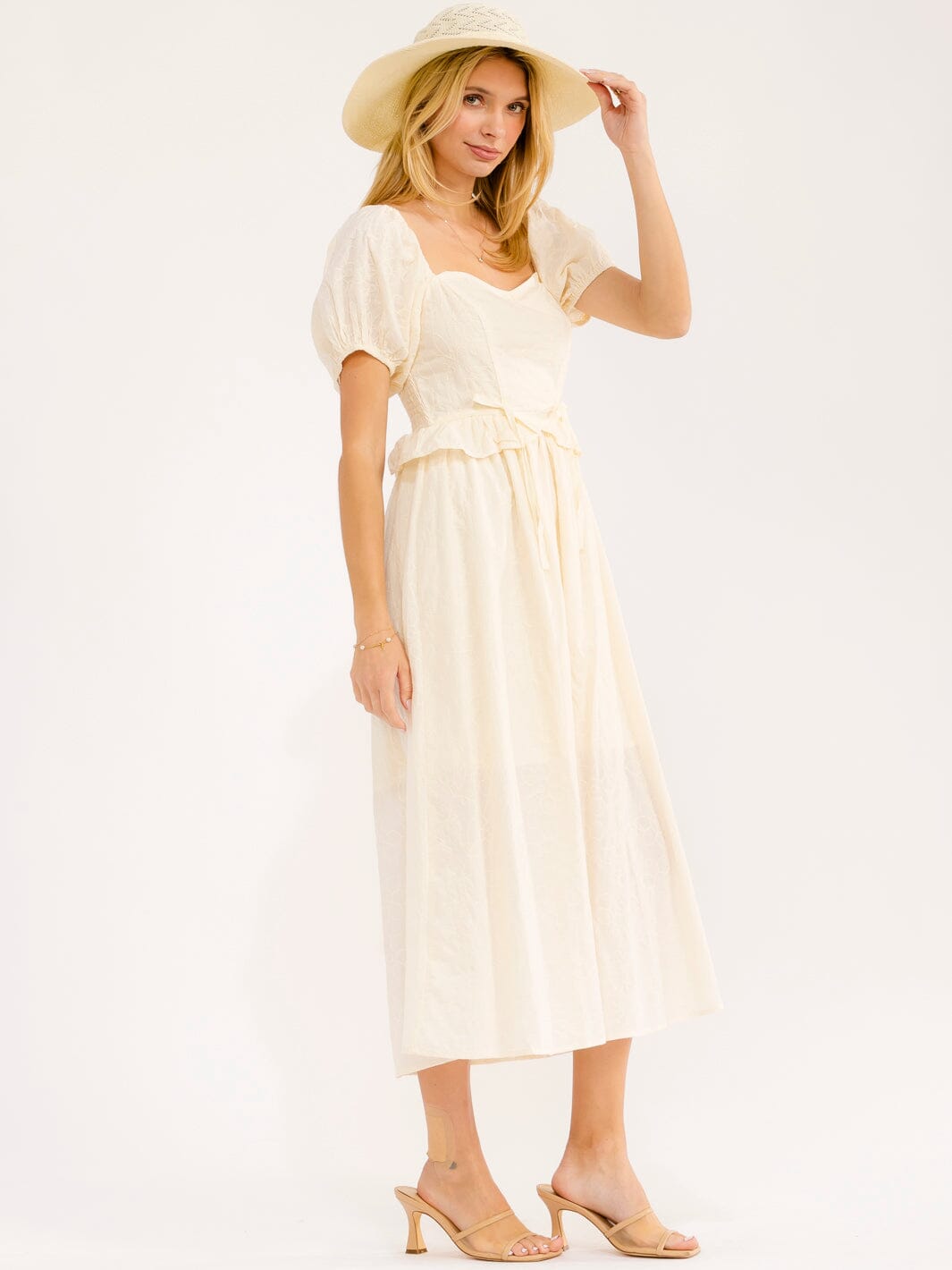 WOMEN'S SHORT PUFF SLEEVE SMOCK RUFFLE MAXI DRESS