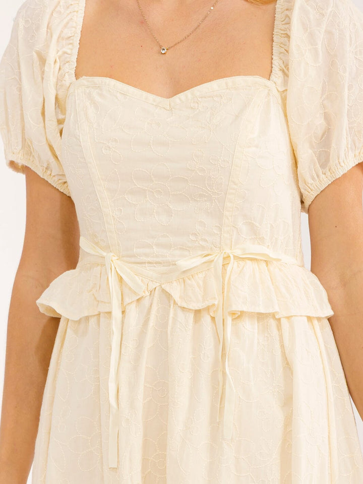 WOMEN'S SHORT PUFF SLEEVE SMOCK RUFFLE MAXI DRESS