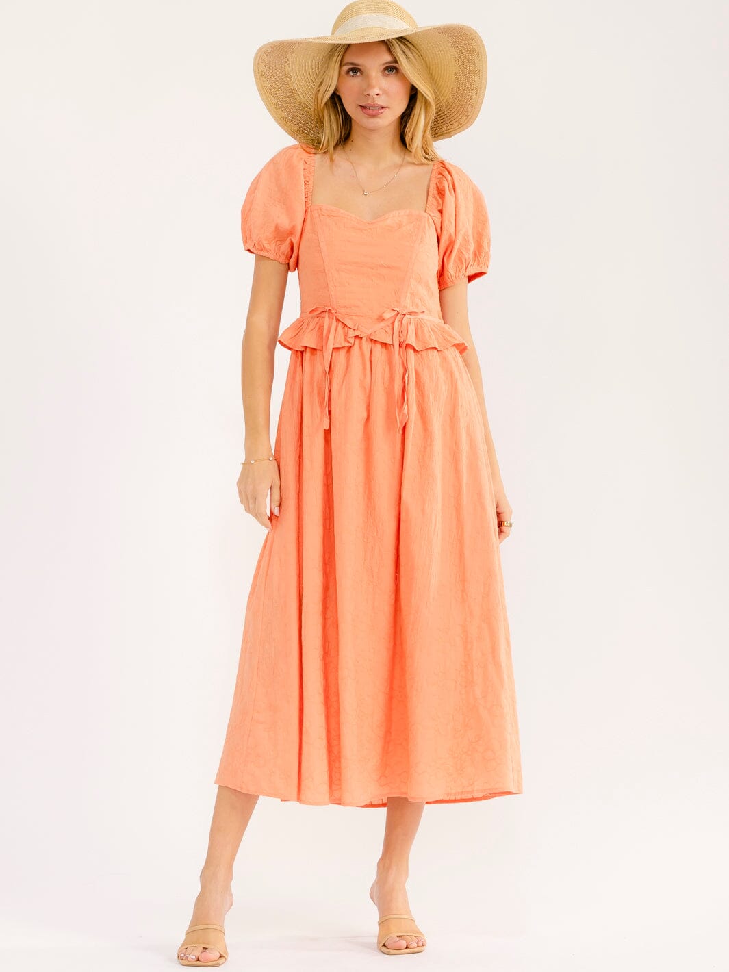 WOMEN'S SHORT PUFF SLEEVE SMOCK RUFFLE MAXI DRESS
