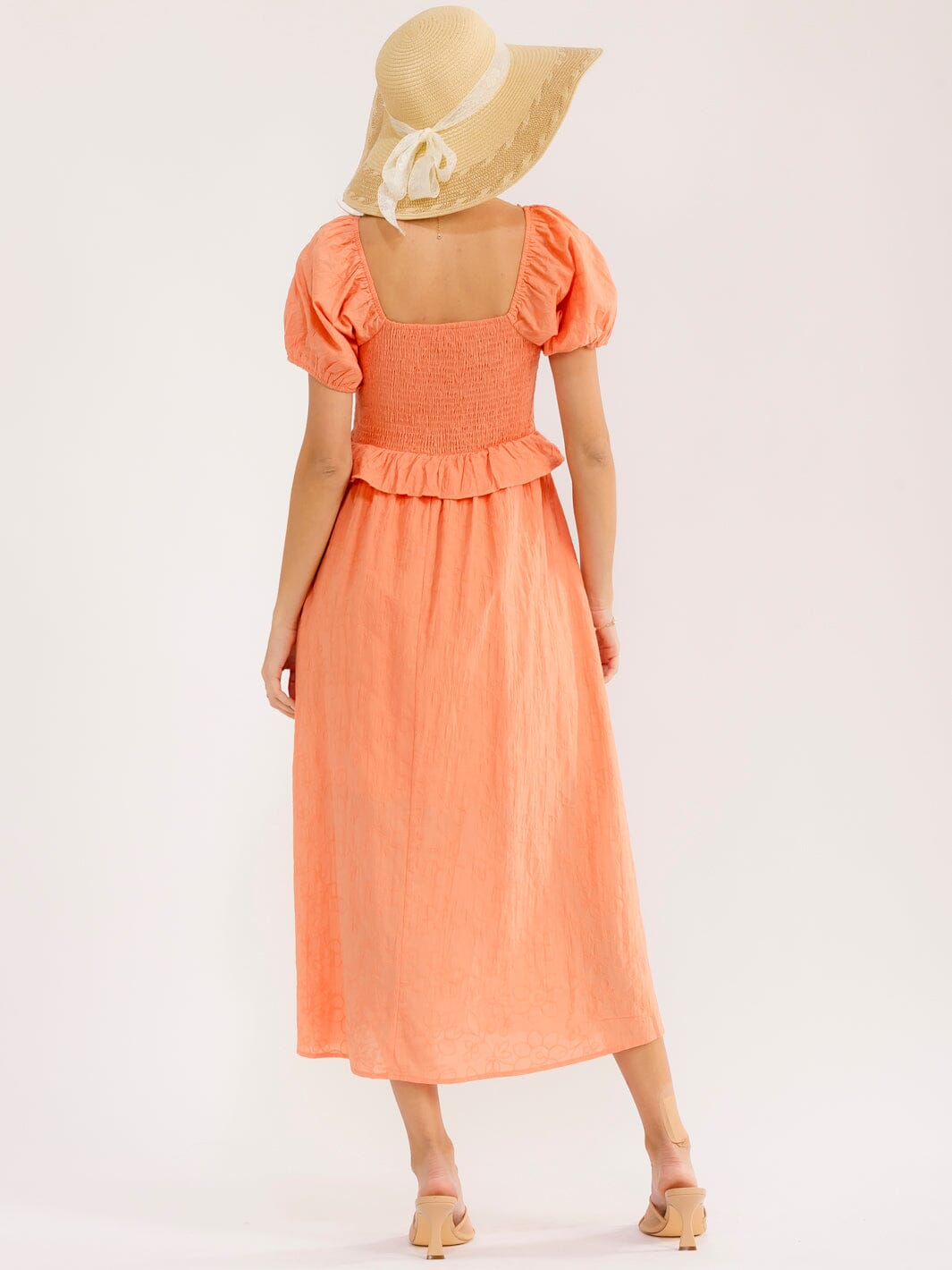 WOMEN'S SHORT PUFF SLEEVE SMOCK RUFFLE MAXI DRESS
