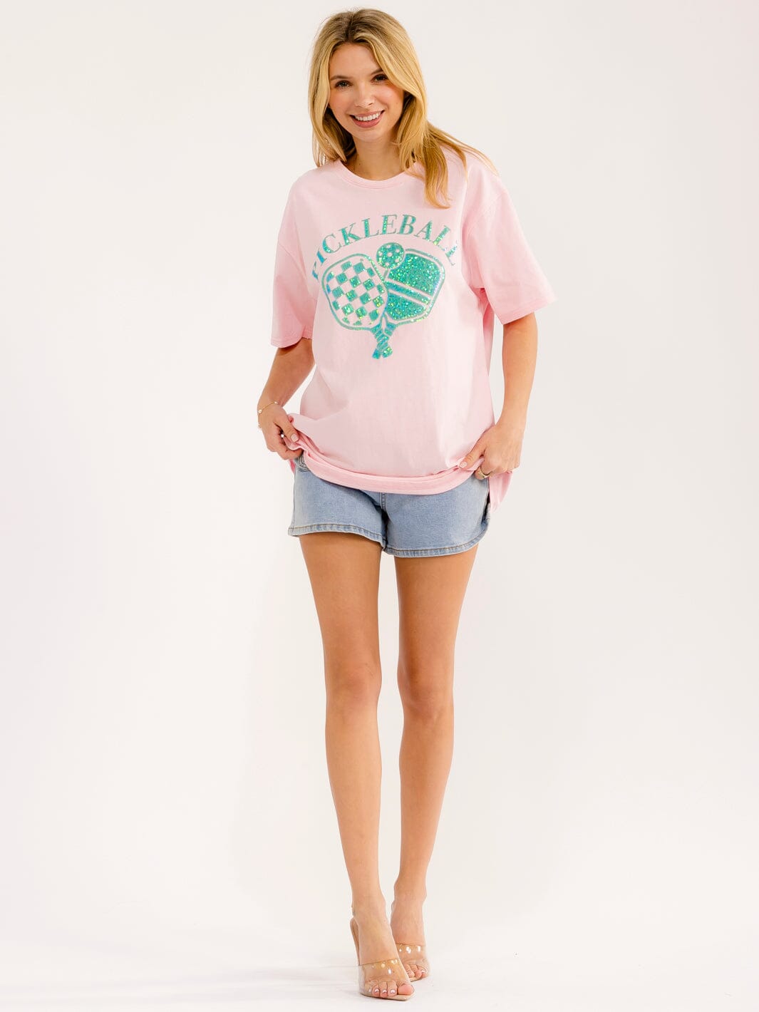 WOMEN'S SHORT SLEEVE SEQUINS GRAPHIC OVERSIZED T-SHIRT