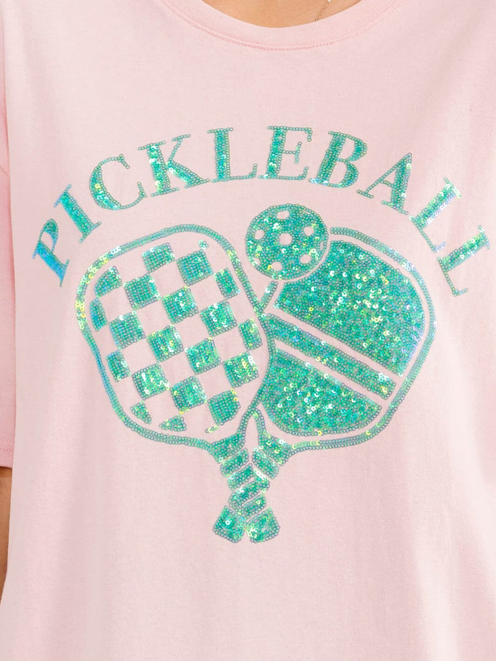 WOMEN'S SHORT SLEEVE SEQUINS GRAPHIC OVERSIZED T-SHIRT