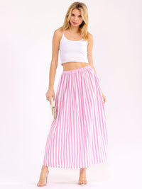 WOMEN'S ELASTIC WAIST COLORBLOCK STRIPES MAXI SKIRT