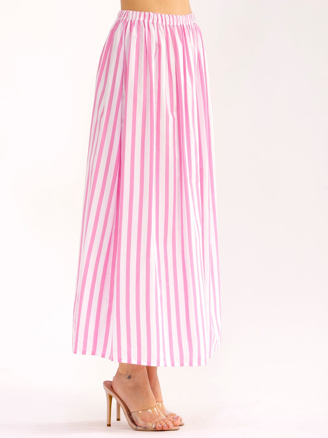 WOMEN'S ELASTIC WAIST COLORBLOCK STRIPES MAXI SKIRT