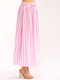WOMEN'S ELASTIC WAIST COLORBLOCK STRIPES MAXI SKIRT
