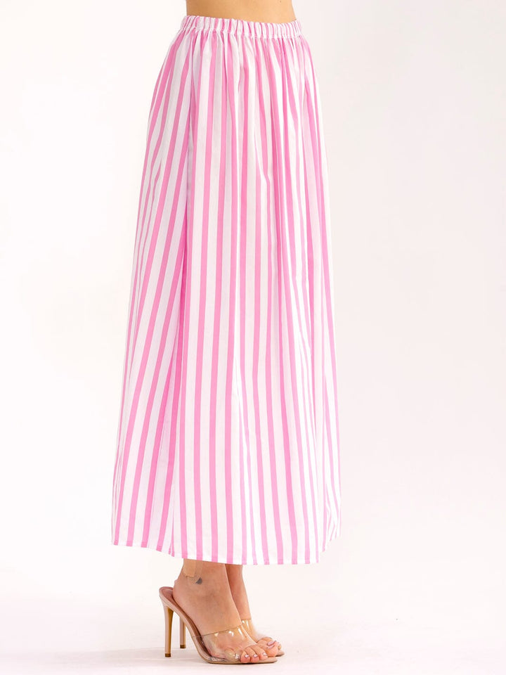 WOMEN'S ELASTIC WAIST COLORBLOCK STRIPES MAXI SKIRT