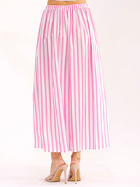 WOMEN'S ELASTIC WAIST COLORBLOCK STRIPES MAXI SKIRT