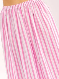 WOMEN'S ELASTIC WAIST COLORBLOCK STRIPES MAXI SKIRT