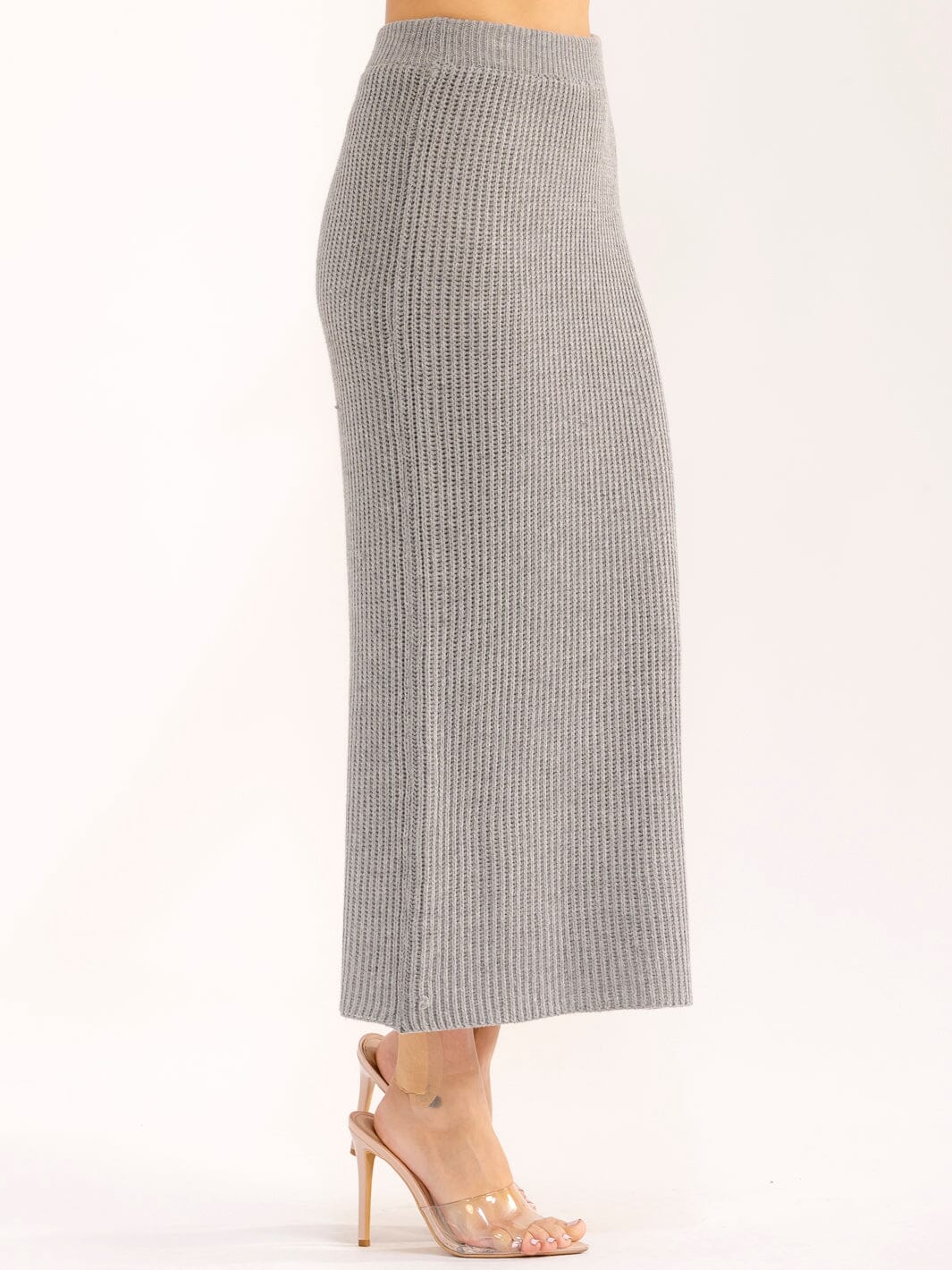 WOMEN'S ELASTIC WAIST RIBBED MAXI SKIRT