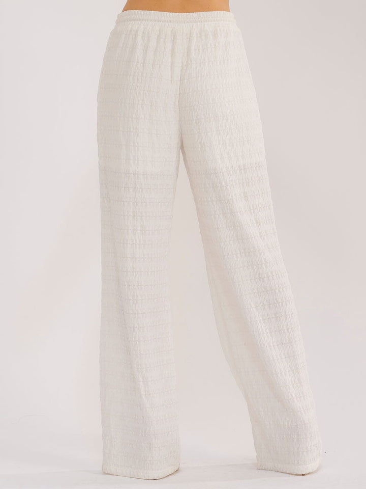 WOMEN'S ELASTIC WAIST FRONT POCKETS WIDE LEG PANTS