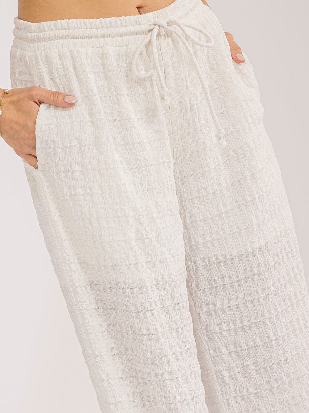 WOMEN'S ELASTIC WAIST FRONT POCKETS WIDE LEG PANTS