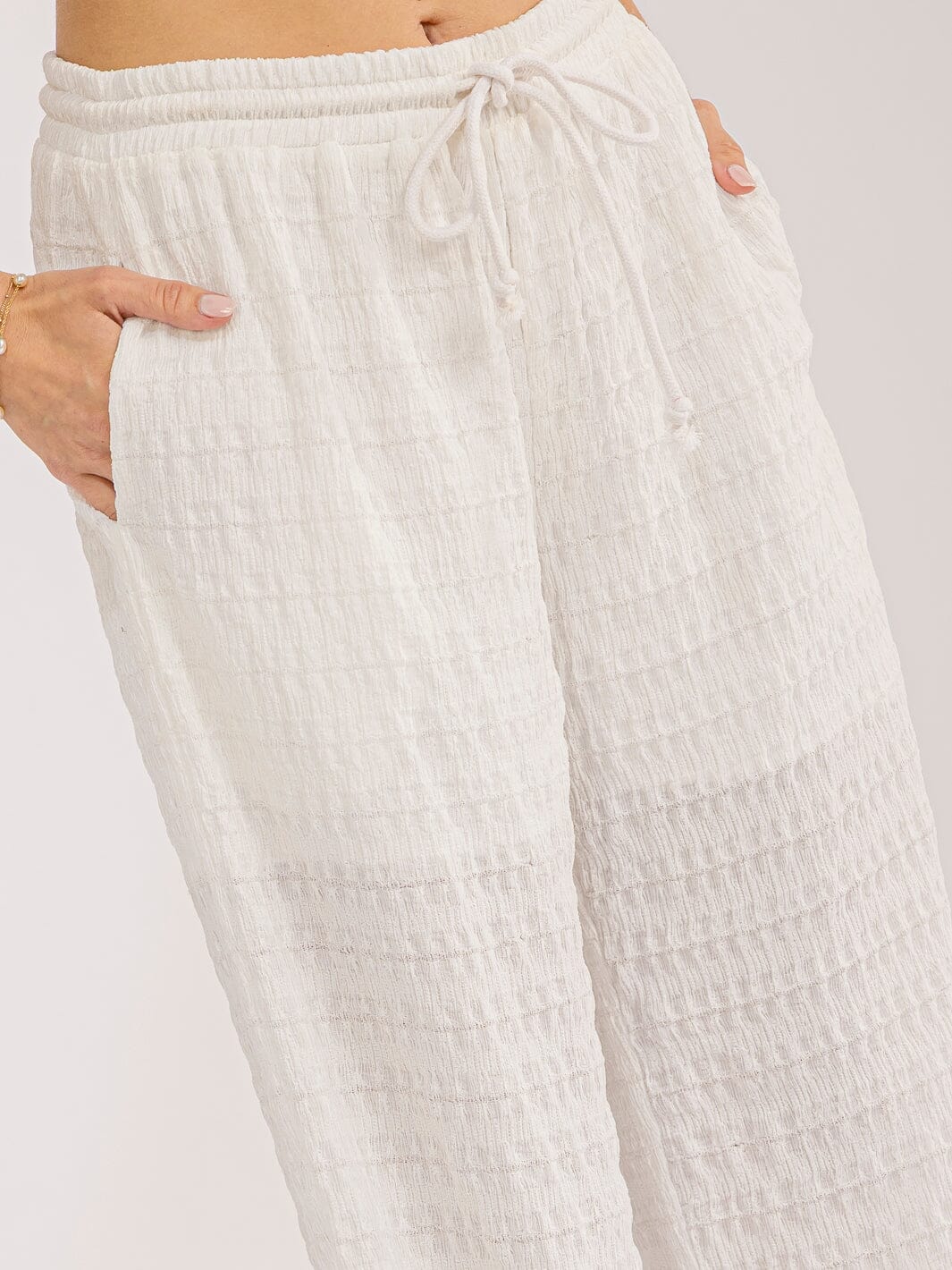 WOMEN'S ELASTIC WAIST FRONT POCKETS WIDE LEG PANTS