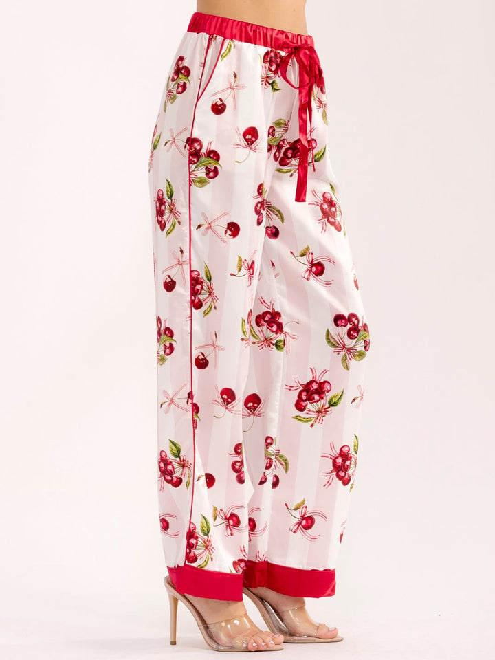 WOMEN'S ELASTIC WAIST FRONT POCKETS MULTI PRINT WIDE LEG PANTS