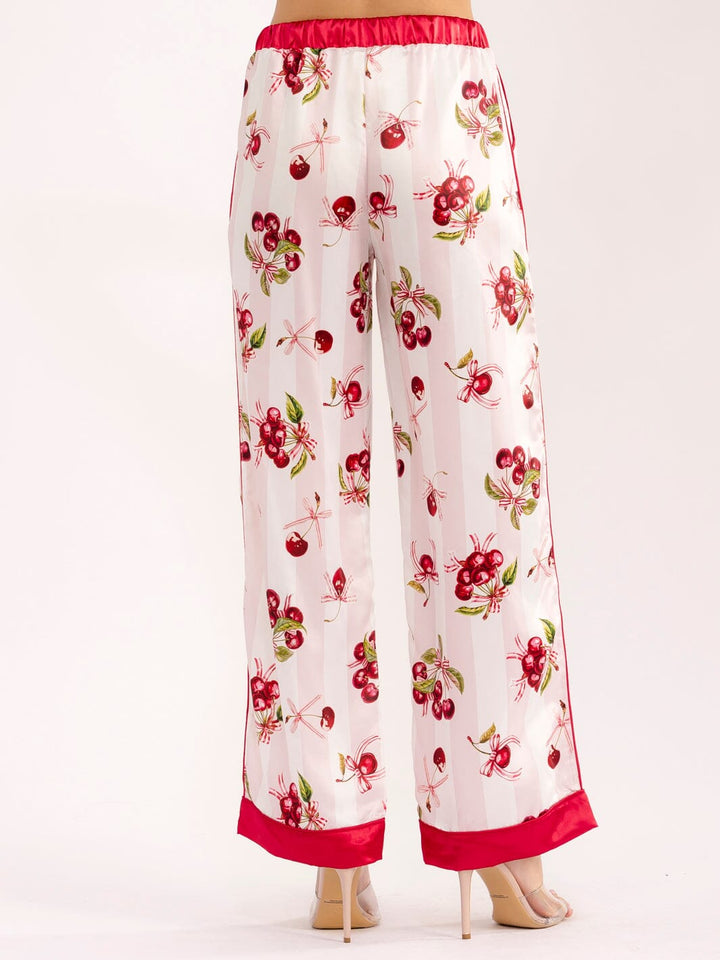 WOMEN'S ELASTIC WAIST FRONT POCKETS MULTI PRINT WIDE LEG PANTS