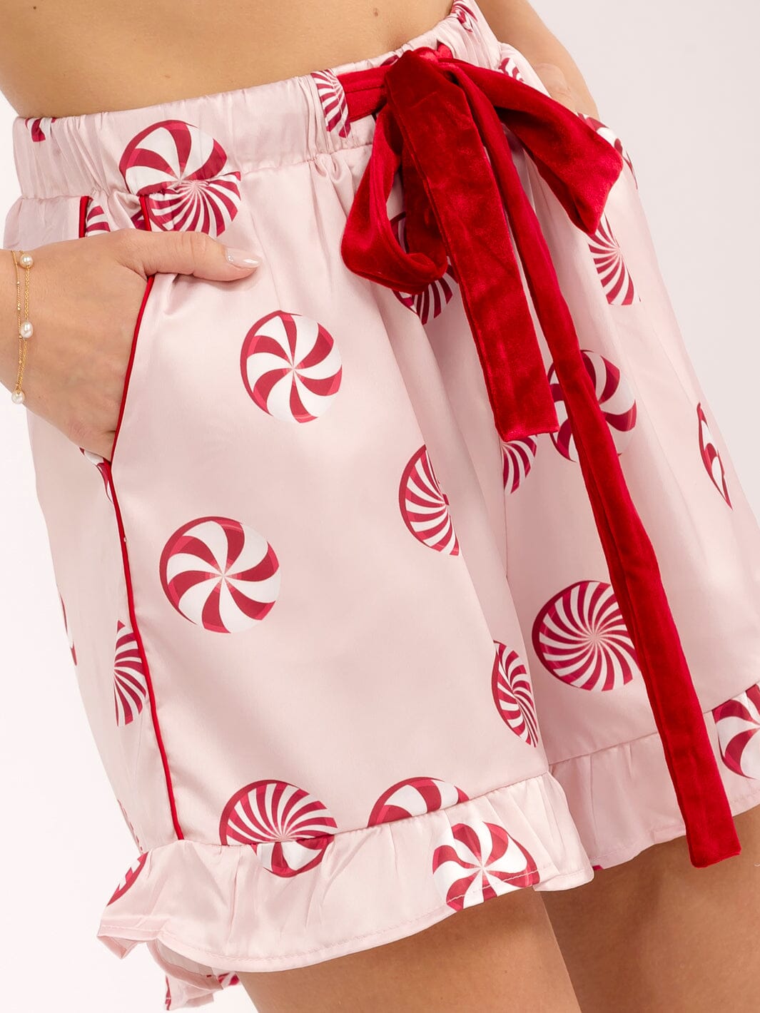 WOMEN'S ELASTIC WAIST FRONT POCKETS PRINT MINI SHORTS