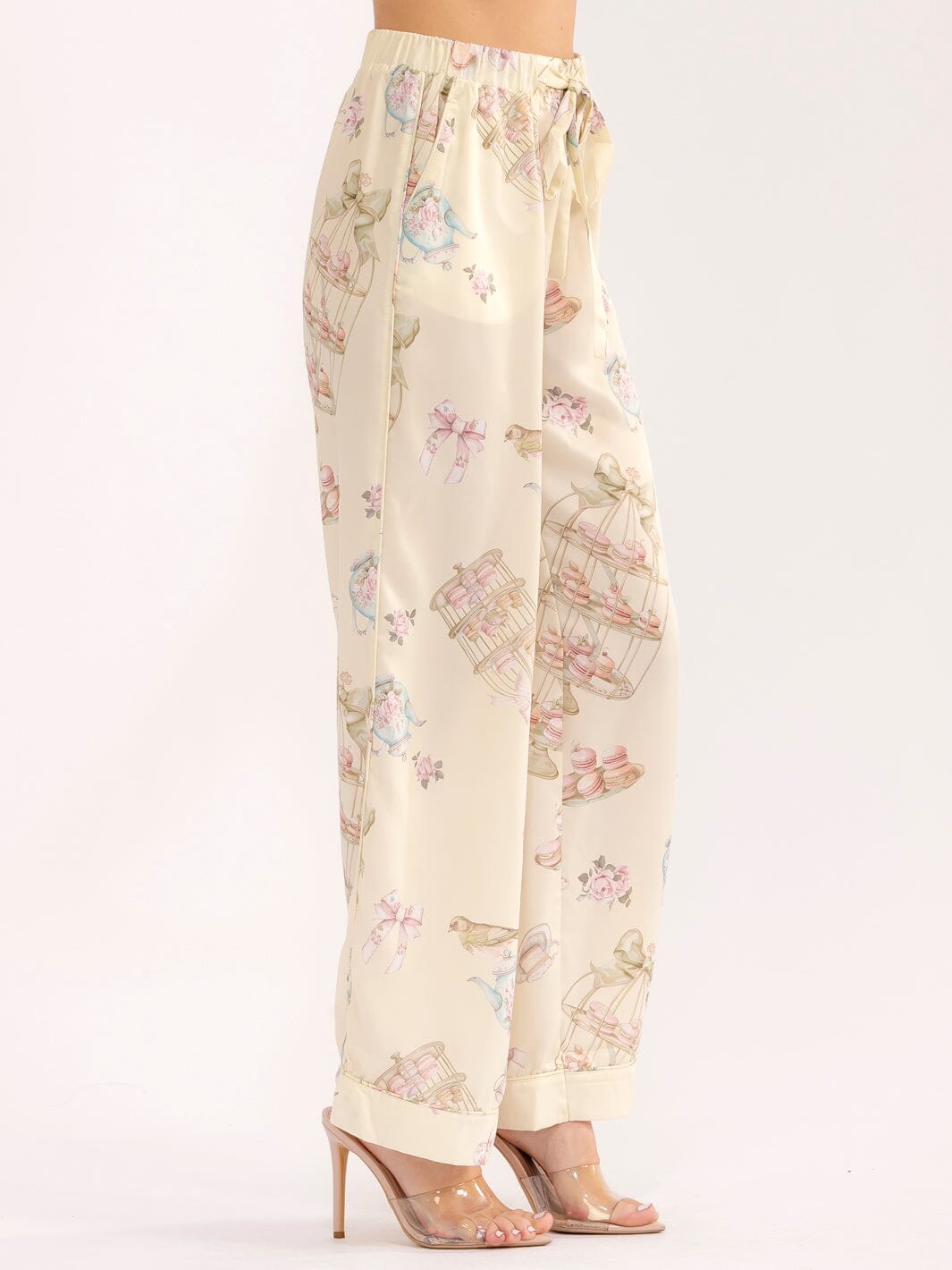 WOMEN'S ELASTIC WAIST FRONT POCKETS MULTI PRINT WIDE LEG PANTS