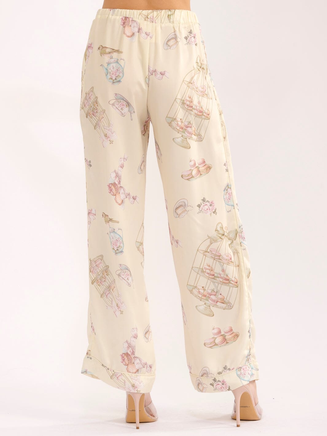 WOMEN'S ELASTIC WAIST FRONT POCKETS MULTI PRINT WIDE LEG PANTS