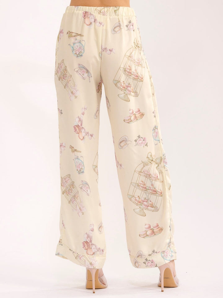 WOMEN'S ELASTIC WAIST FRONT POCKETS MULTI PRINT WIDE LEG PANTS