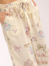 WOMEN'S ELASTIC WAIST FRONT POCKETS MULTI PRINT WIDE LEG PANTS