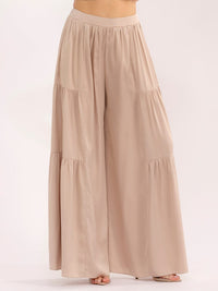 WOMEN'S ELASTIC WAIST FRONT POCKETS TIERED PALAZZO PANTS