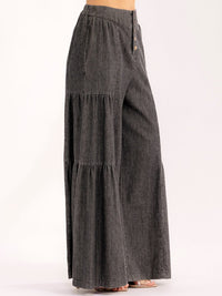 WOMEN'S BUTTON CLOSURE FRONT POCKETS TIERED PALAZZO PANTS
