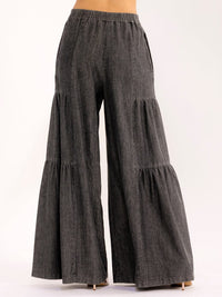 WOMEN'S BUTTON CLOSURE FRONT POCKETS TIERED PALAZZO PANTS