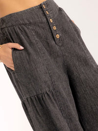 WOMEN'S BUTTON CLOSURE FRONT POCKETS TIERED PALAZZO PANTS