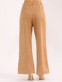WOMEN'S BUTTON CLOSURE POCKETS WIDE LEG VELVET PANTS