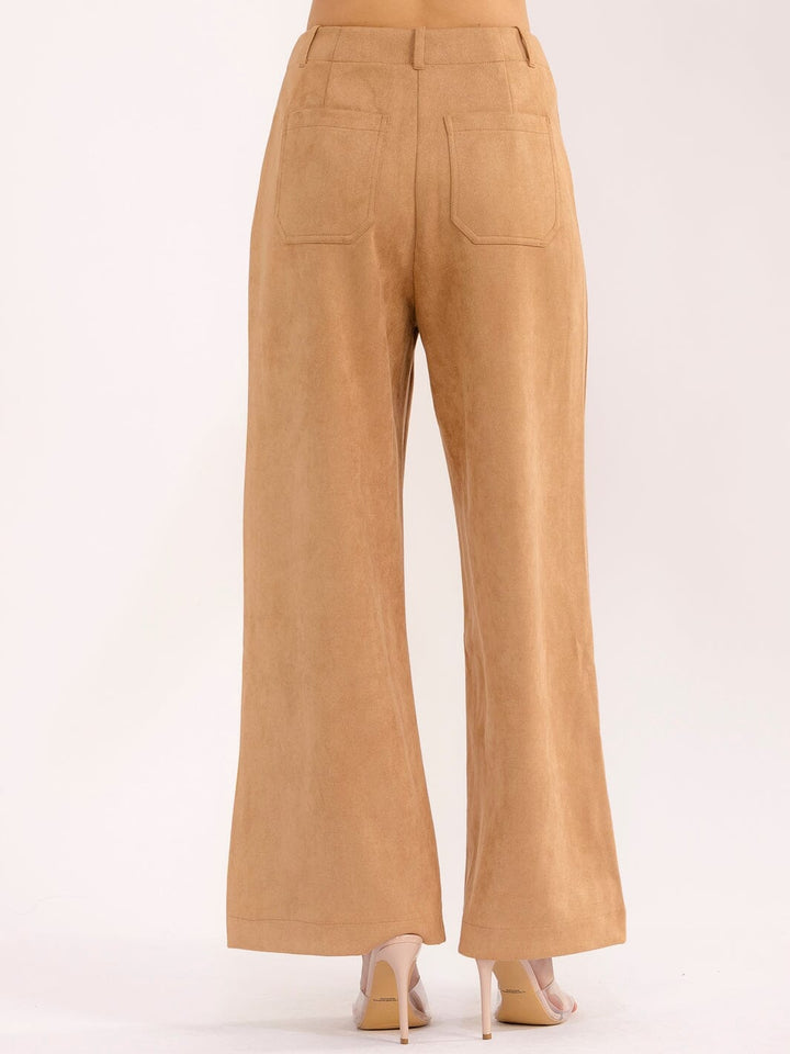 WOMEN'S BUTTON CLOSURE POCKETS WIDE LEG VELVET PANTS