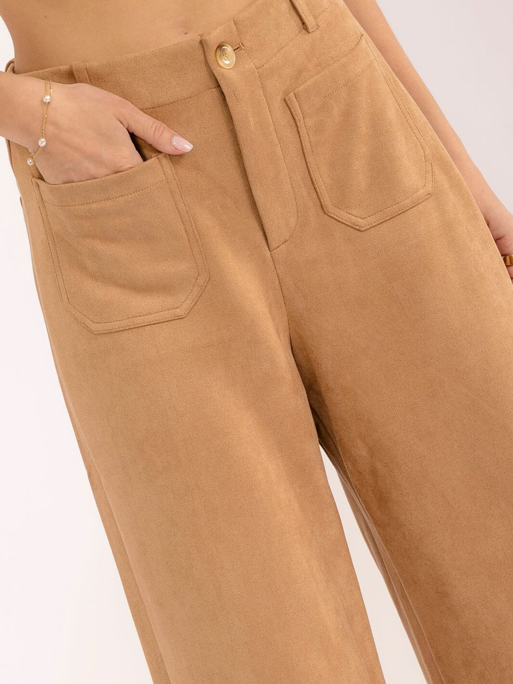 WOMEN'S BUTTON CLOSURE POCKETS WIDE LEG VELVET PANTS
